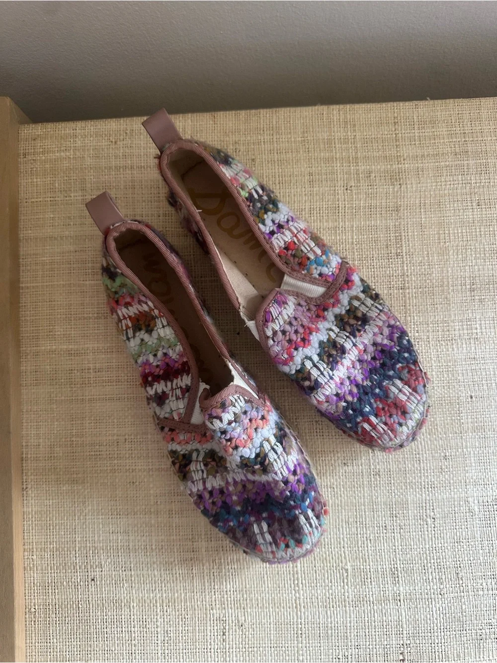 Sam Edelman Multicolor Woven Espadrille Slip-Ons with Pink Trim